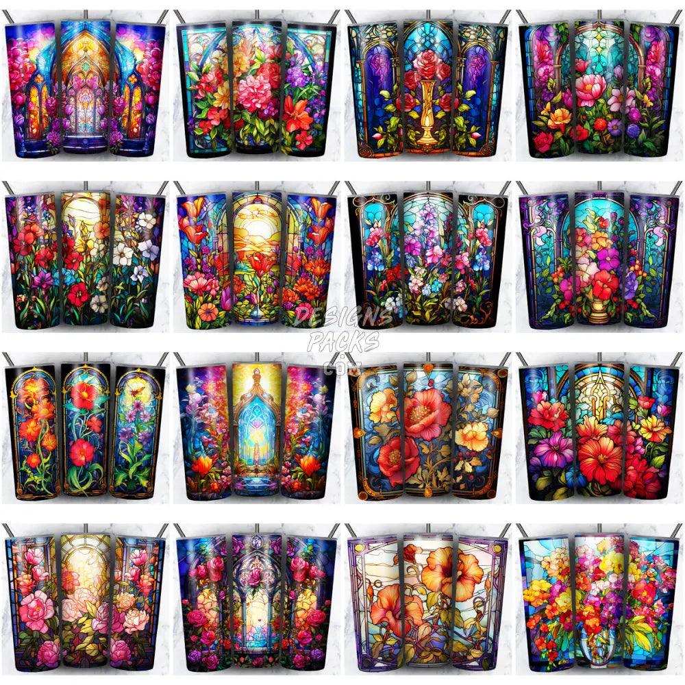59 Flowers Stained Glass Tumbler Wrap Bundle Jpg