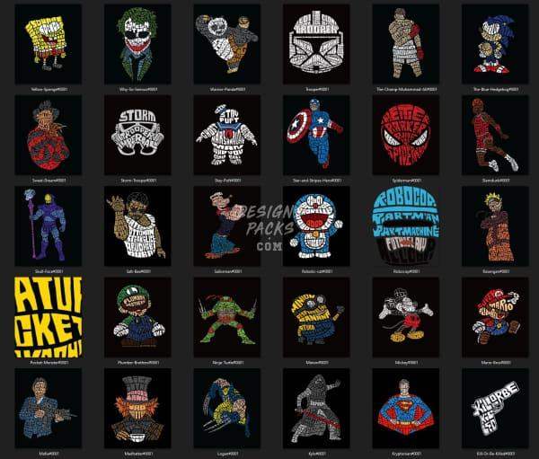 59 Pop culture Calligraphy Designs Bundle For Posters JPG PDF DESIGNSPACKS