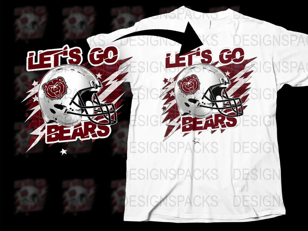 Let's Go Bears Football Helmet Graphic T-Shirt, Bold Red and White Sports Fan Apparel, Casual Wear