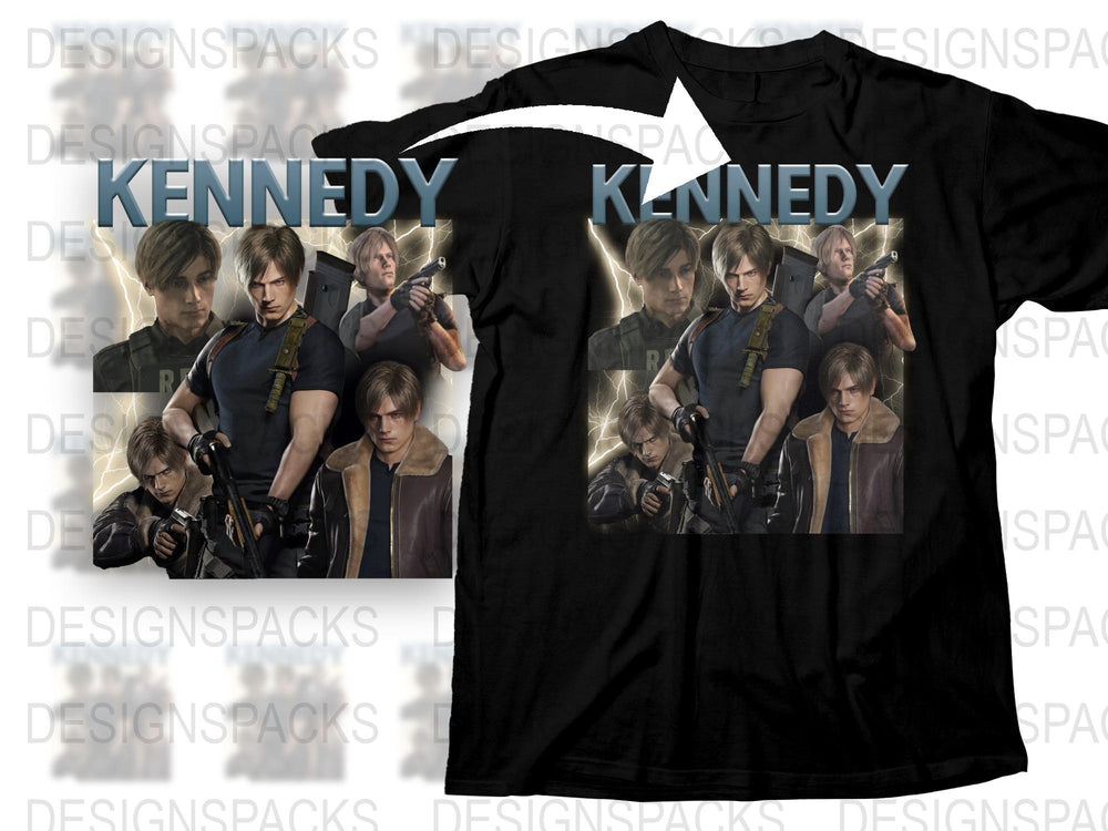 Leon Kennedy Resident Evil Inspired Graphic T-Shirt, Video Game Character Design, Men's Black Tee