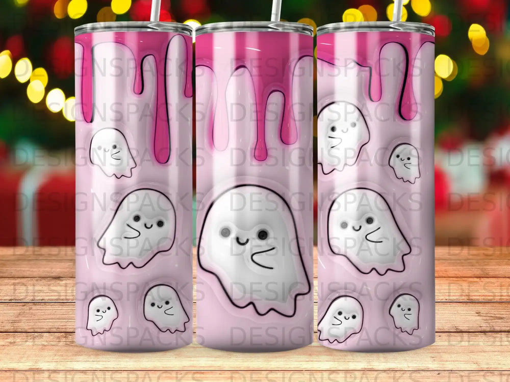 Pink Drippy Ghost Halloween Spooky Cute Tumbler product type
