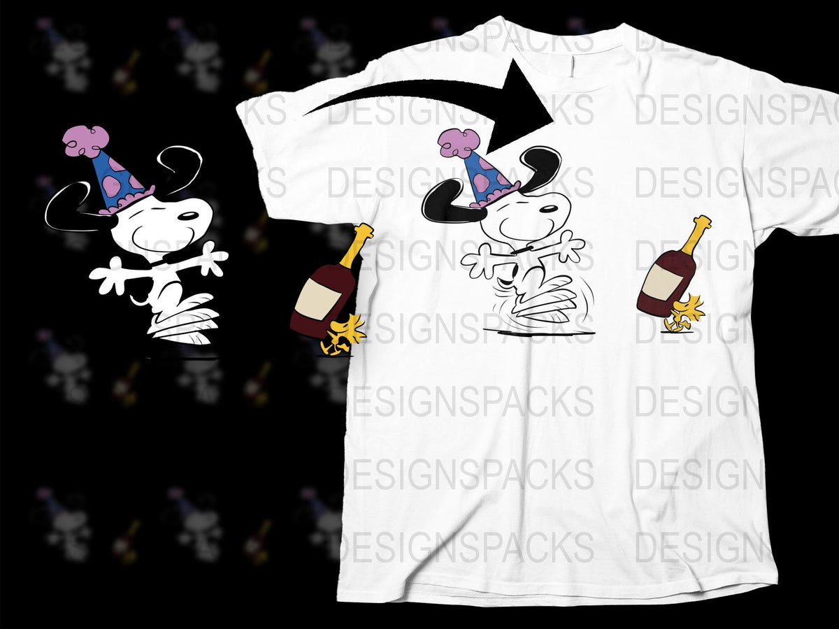 Cartoon Dog Party T-Shirt, Funny Animal Graphic Tee, Cute Wine Celebration Shirt, Unisex Party Animal Tee