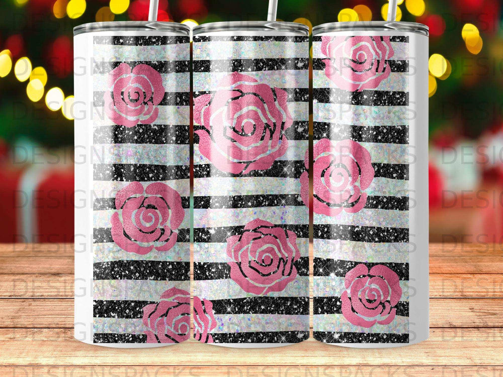 Black White Stripes Pink Rose Glitter product type