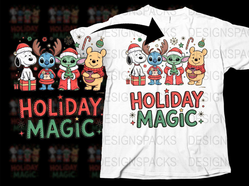 Holiday Magic Shirt, Cute Christmas Cartoon Animals, Festive Season Kids Tee, Unisex Xmas Gift Idea