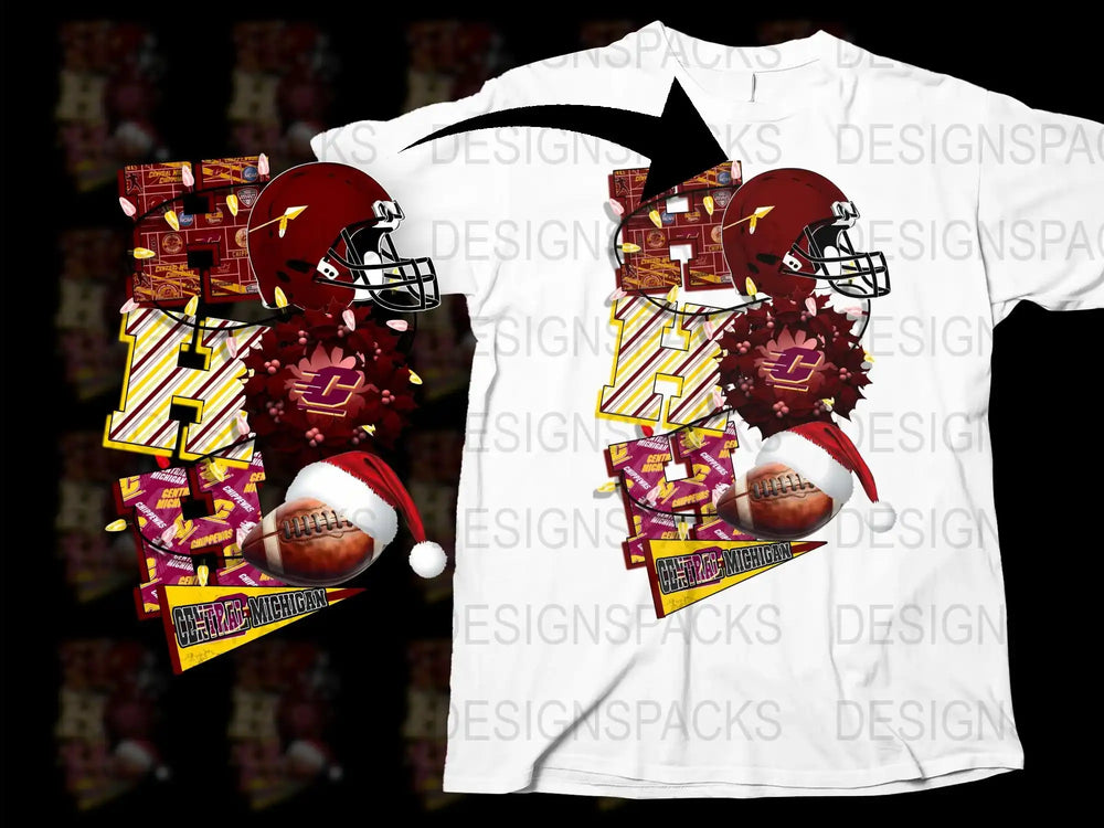 Sports Fan T-Shirt, Football Helmet Graphic, Bold Red and Gold Design, Casual Wear