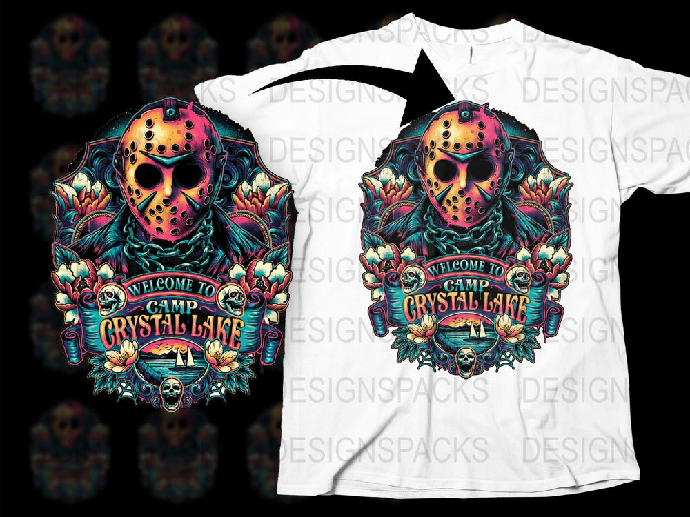 Welcome to Camp Crystal Lake T-Shirt, Horror Movie Fan Apparel, Jason Voorhees Mask Graphic Tee