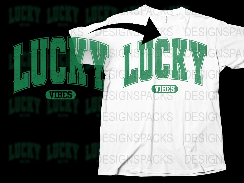 Lucky Vibes T-Shirt, St. Patrick's Day Green and White Graphic Tee, Unisex Casual Wear