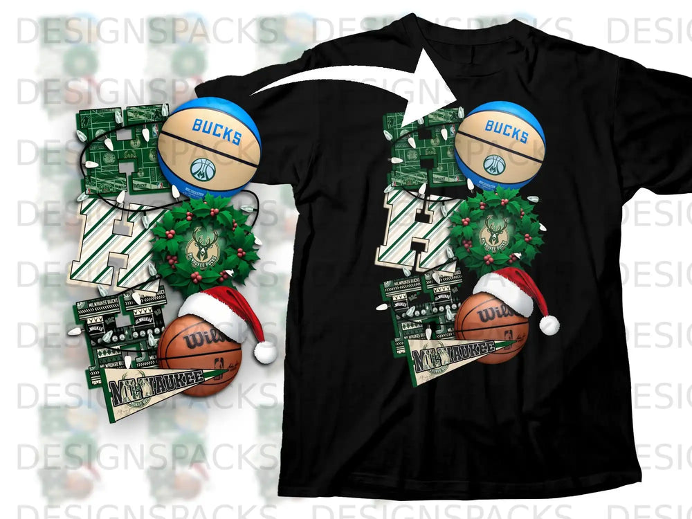 Milwaukee Bucks Christmas Themed Basketball T-Shirt