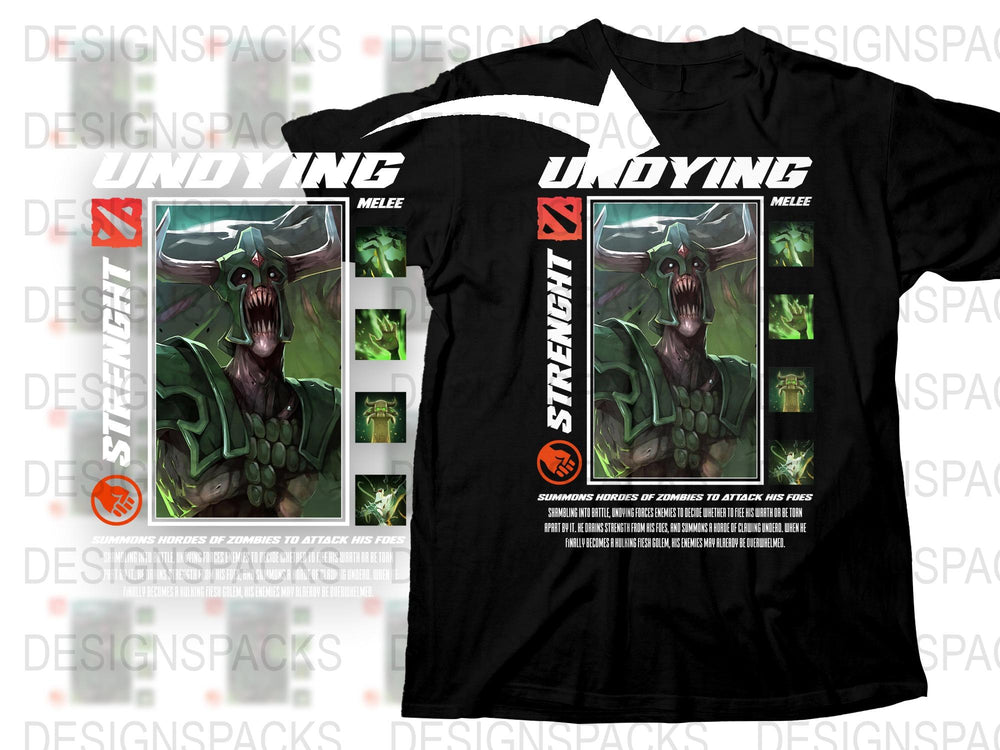 Men's Graphic T-Shirt Undying Monster Design, Green Black Tee, Unique Gamer Apparel, Urban Street Style Shirt