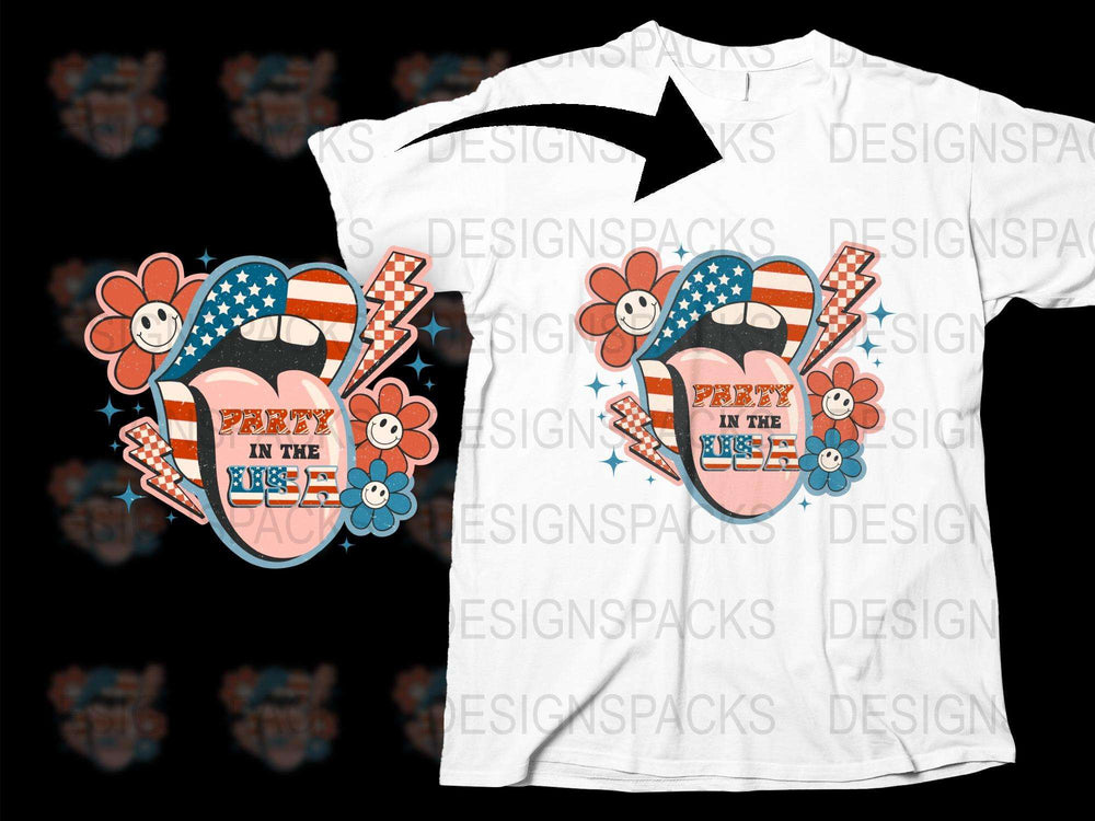 Patriotic Skull T-Shirt with Floral and American Flag Design, Unisex Party in the USA Tee