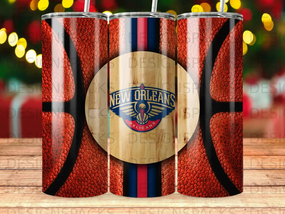 New Orleans Pelicans Basketball Design Stripe Wood Tumbler product type