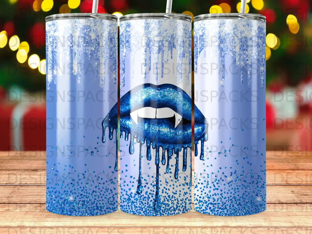 Blue Glitter Drip Vampire Lips Skinny Tumbler product type