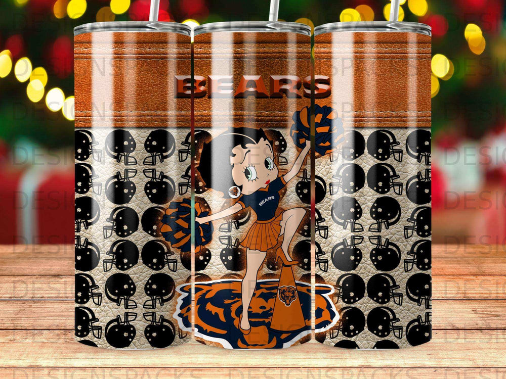 Betty Boop as a Chicago Bears cheerleader with team logo on tumbler.