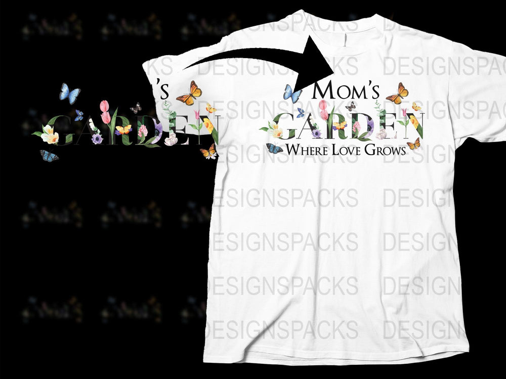 Mom's Garden Butterfly T-Shirt, Floral Graphic Tee, Mother's Day Gift, Women's White Casual Top