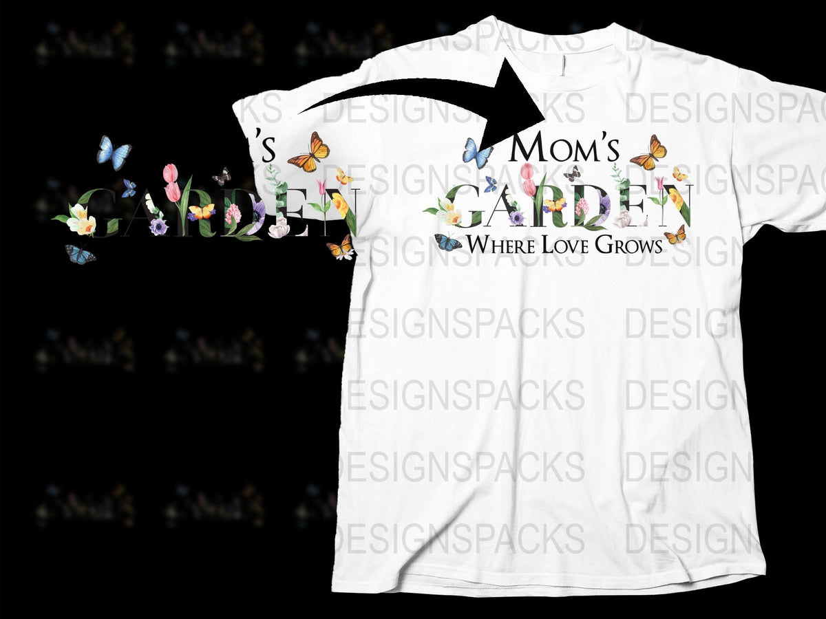 Mom's Garden Butterfly T-Shirt, Floral Graphic Tee, Mother's Day Gift, Women's White Casual Top