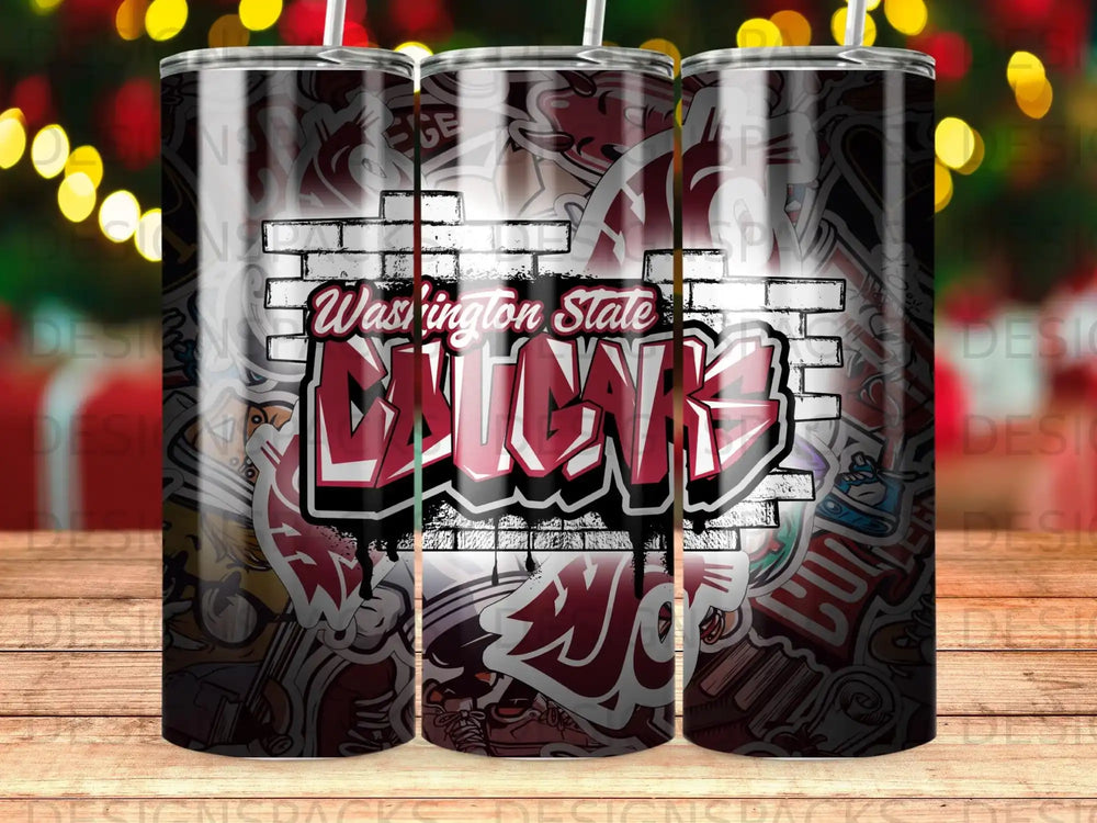 Washington State University Cougars logo on a brick pattern tumbler.