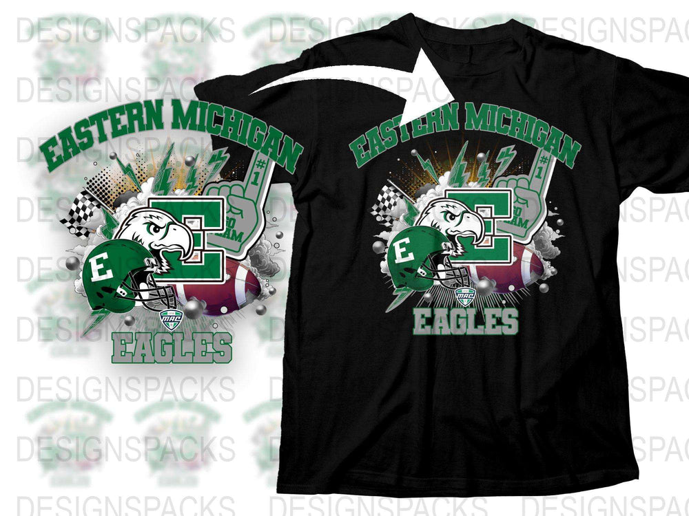 Eastern Michigan Eagles Sports Team Graphic T-Shirt, College Football Apparel, Fan Gear Black Tee