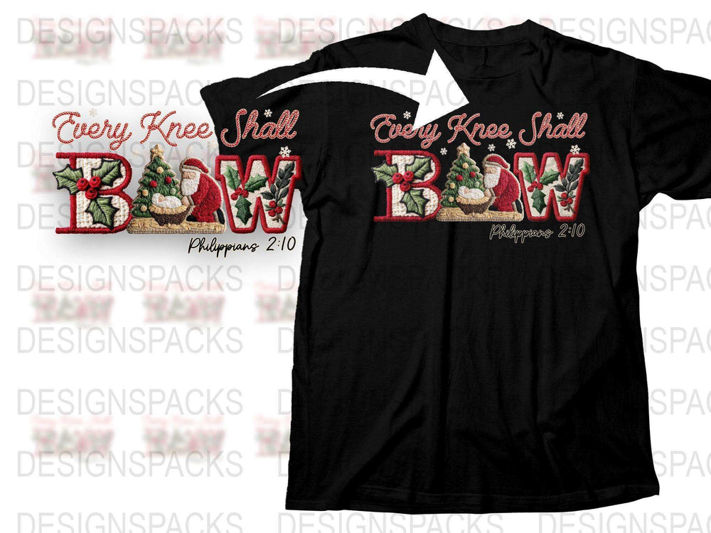 Christian T-Shirt Every Knee Shall Bow Philippians 2:10 Floral Design Tee