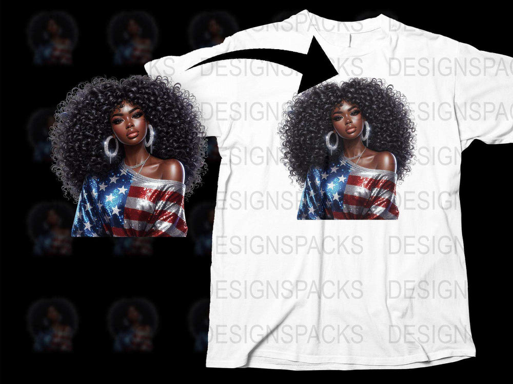 Afro American Woman Patriotic Shirt, USA Flag Print T-Shirt, Fashionable Casual Wear, Independence Day Apparel