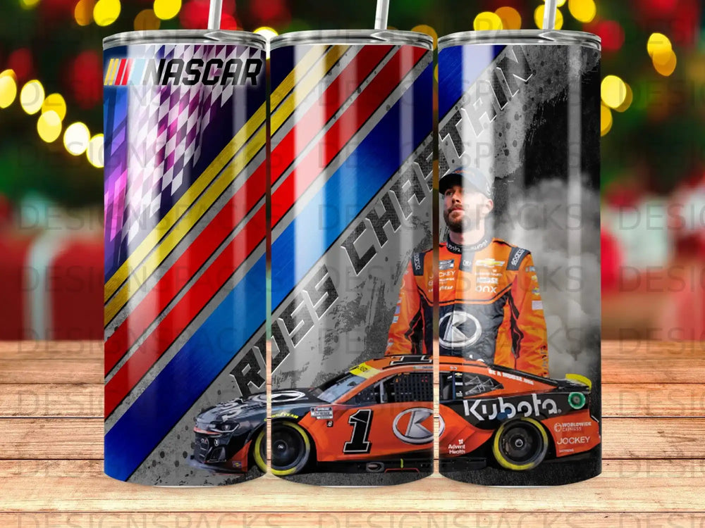 NASCAR driver Bubba Wallace in orange race car with sponsor logos.