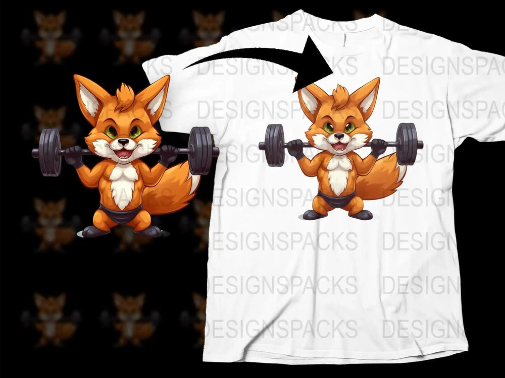 Cute Fox Lifting Weights T-Shirt, Funny Gym Animal Graphic Tee, Unisex Fitness Apparel