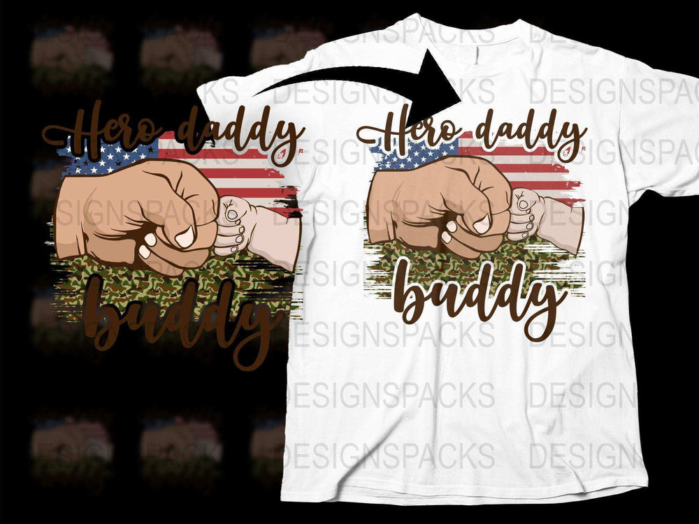 Father Son Matching T-Shirts, Like Daddy Like Buddy Fist Bump Tee, Patriotic American Flag Design Shirt