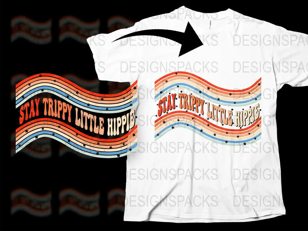 Stay Trippy Little Hippie T-Shirt, Vintage Graphic Tee, Retro Orange Black White Design, Unisex Fashion