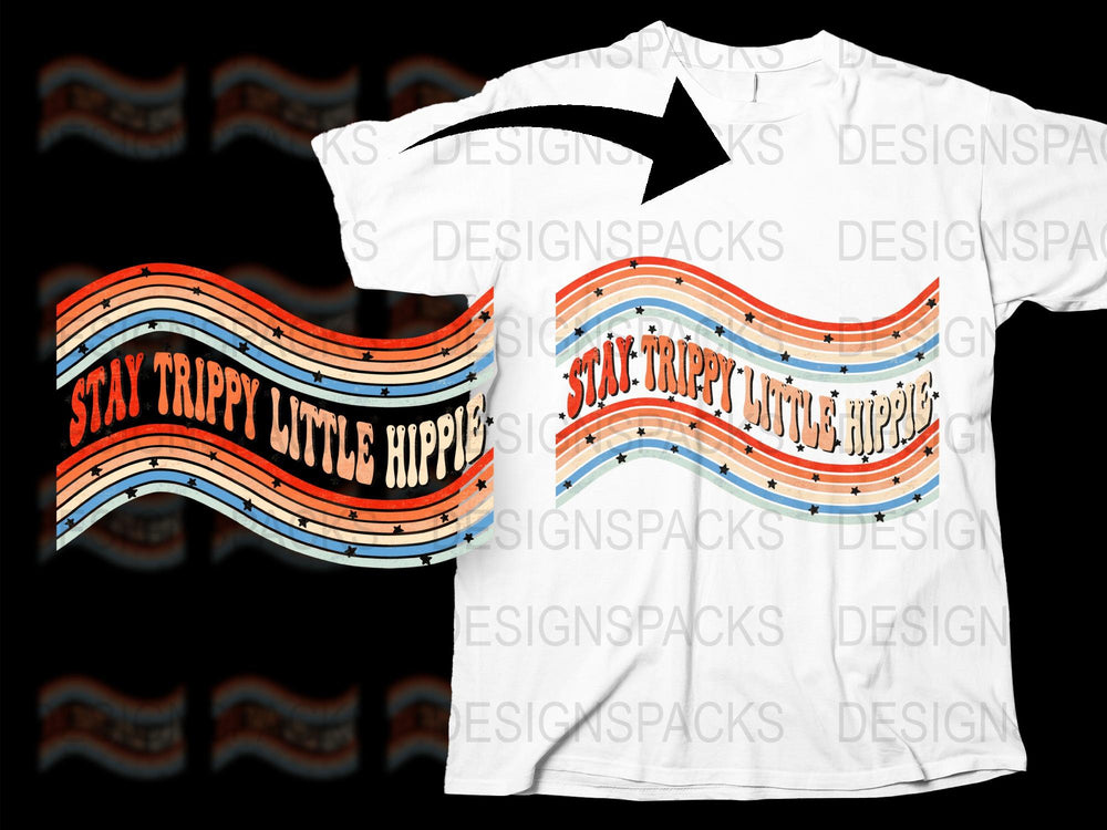Stay Trippy Little Hippie T-Shirt, Vintage Graphic Tee, Retro Orange Black White Design, Unisex Fashion