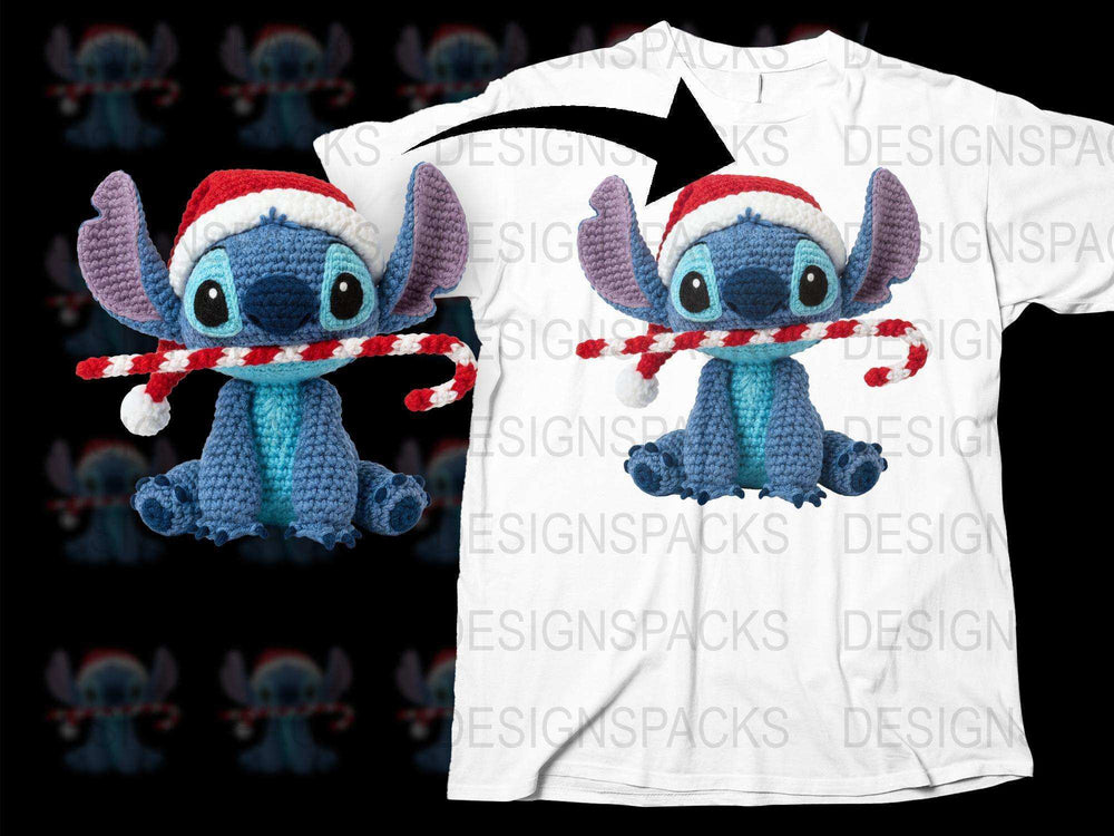 Cute Stitch Christmas T-Shirt, Santa Hat Stitch, Holiday Themed Graphic Tee, Unisex Adult Clothing, Gift Idea