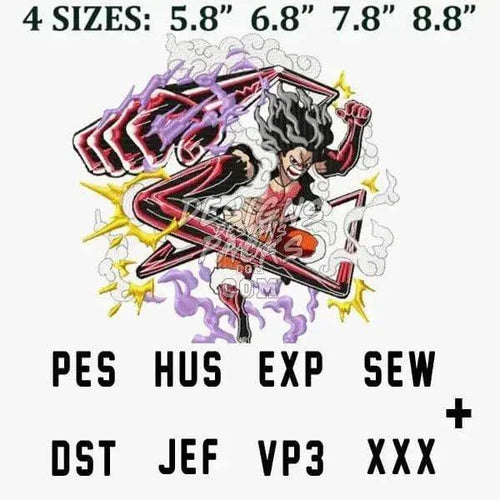 Snake Man Luffy One Piece Anime Embroidery Design