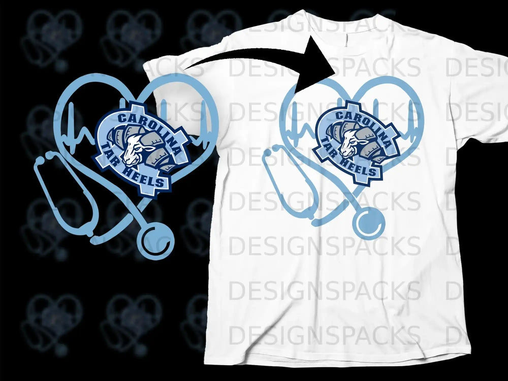 Carolina Tar Heels Heartbeat Stethoscope T-Shirt