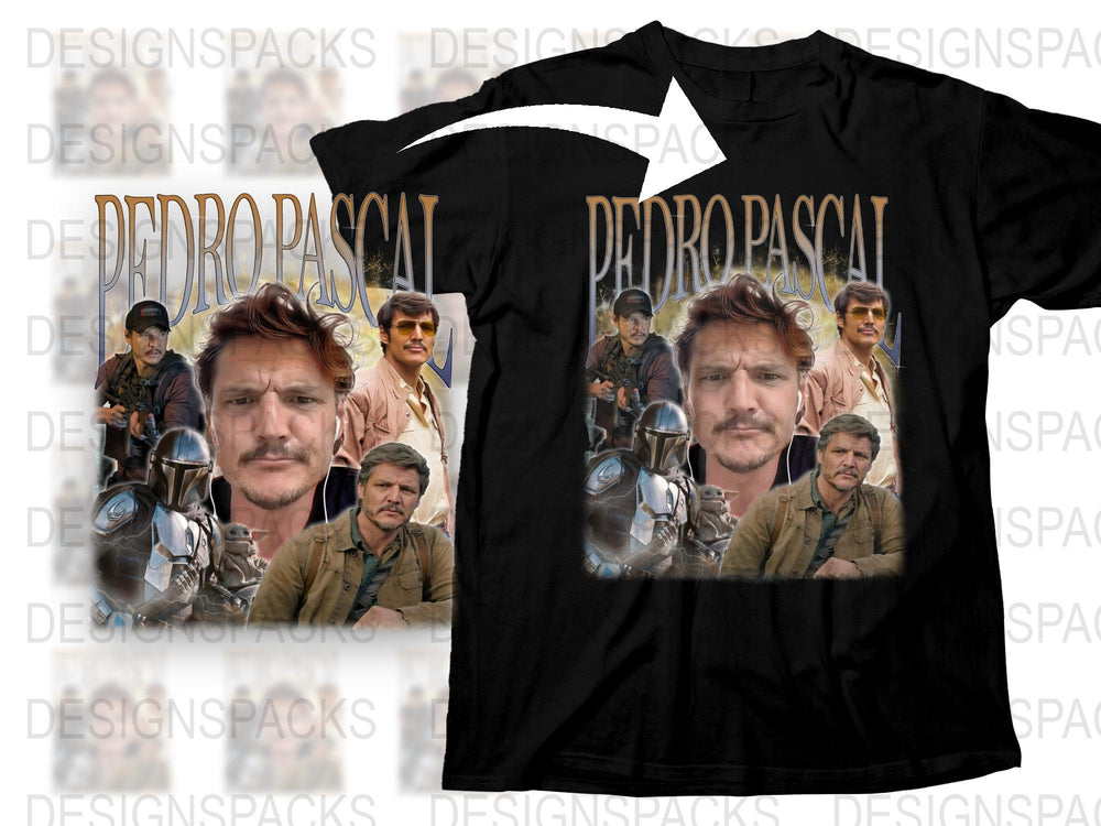 Pedro Pascal Fan T-Shirt, Multiple Poses, Actor Graphic Tee, Unisex Black Cotton Shirt