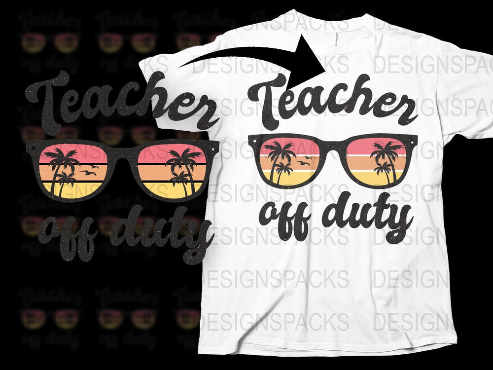 Teacher Off Duty T-Shirt, Tropical Palm Tree Sunglasses Design, Summer Vacation Tee for Educators
