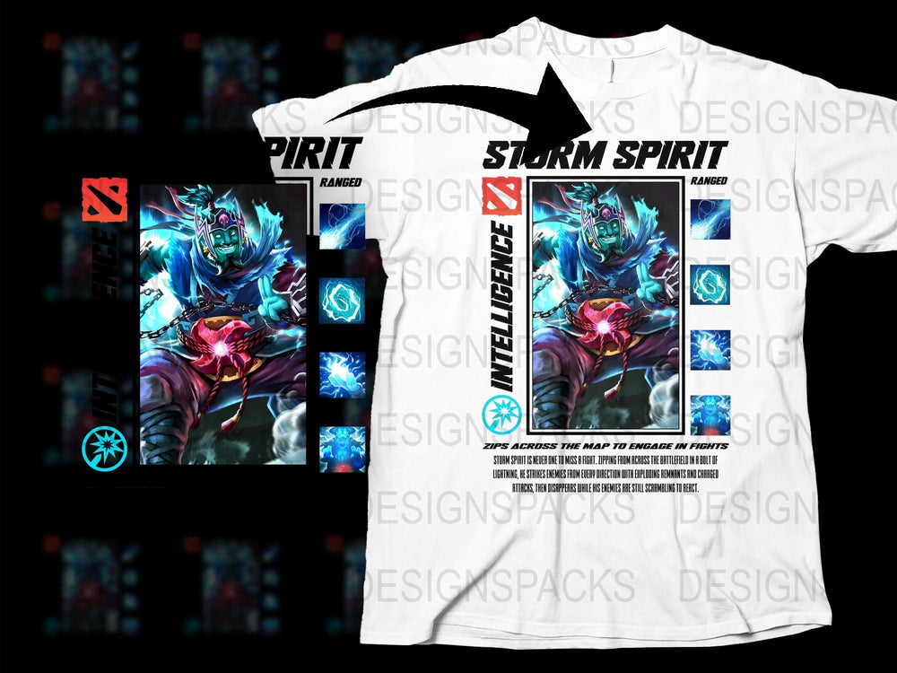 Storm Spirit Graphic T-Shirt, Gamer Apparel, Dota 2 Inspired Tee, Unique Men's Gaming Shirt, Vibrant Character Design, Gift for Gamers