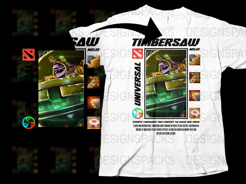 Timbersaw Video Game Character T-Shirt, Colorful Saw Melee Graphics, Gaming Fan Apparel