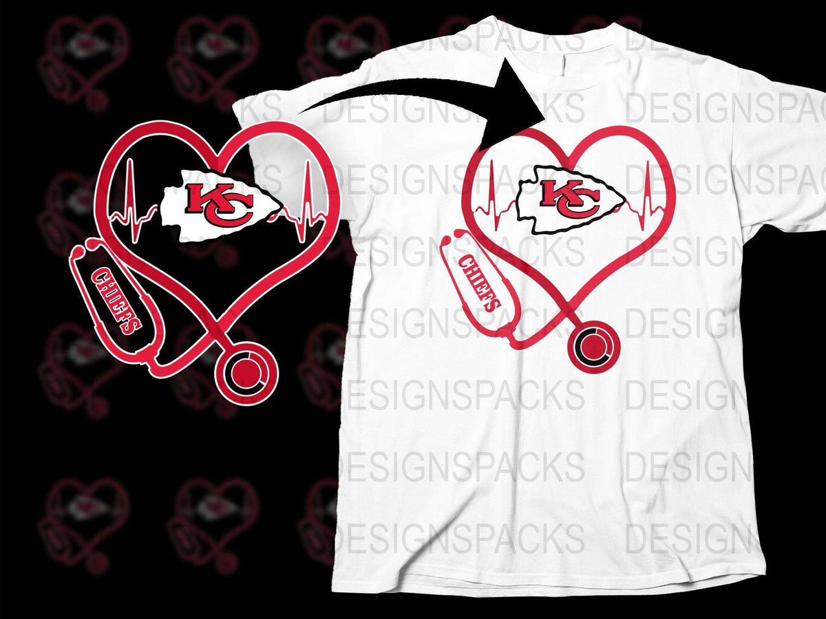 Kansas City Chiefs Heartbeat T-Shirt, NFL Fan Gear, Love Football Graphic Tee, Sports Apparel