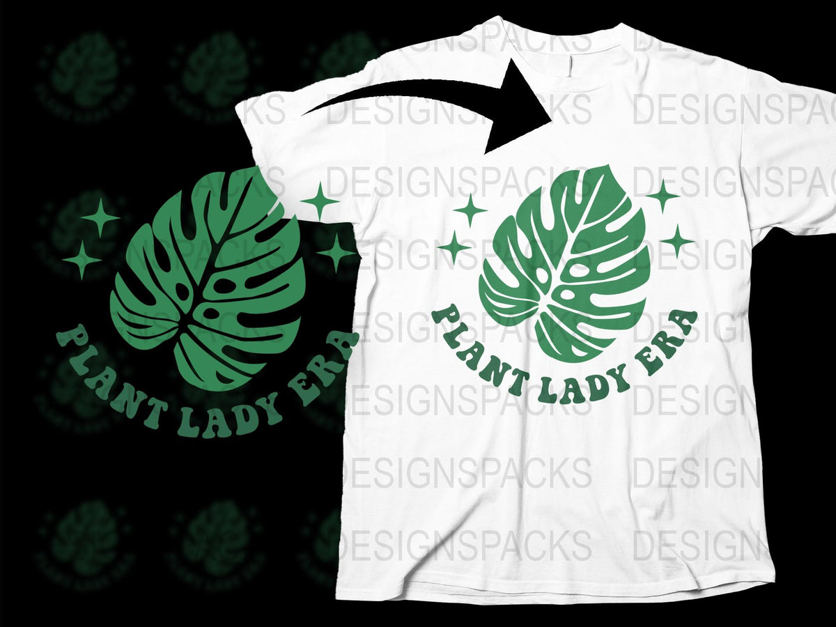 Plant Lady Era T-Shirt, Monstera Leaf Print, Green and White Graphic Tee, Trendy Botanical Shirt for Plant Lovers