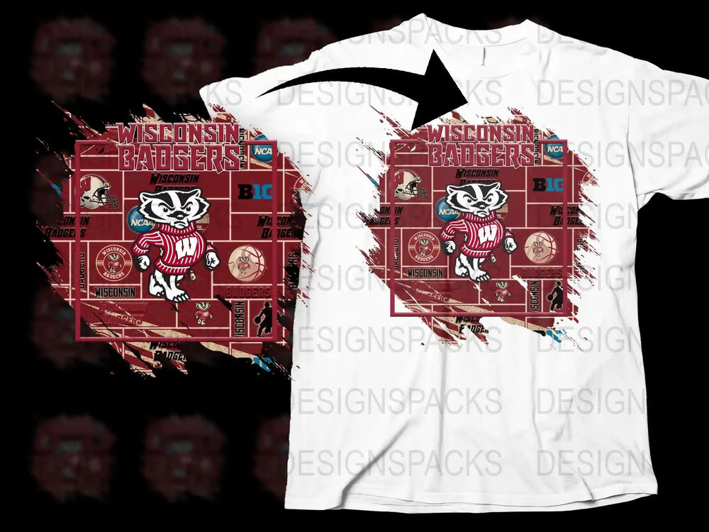 Wisconsin Badgers Vintage T-Shirt, College Football Fan Apparel, Red and White Graphic Tee