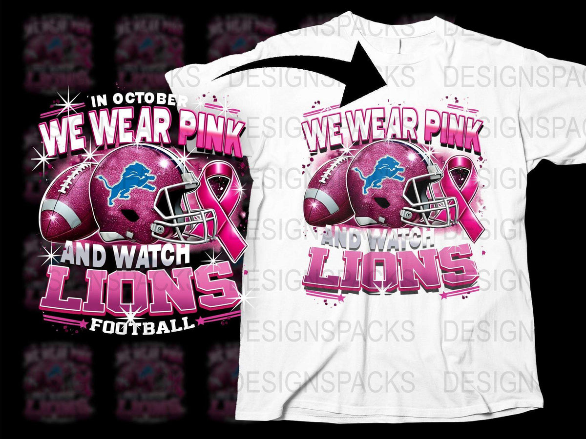 Pink Football Lions T-Shirt October Awareness Game Day Sports Fan Apparel