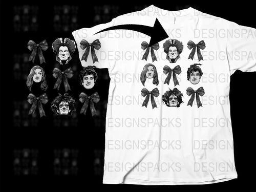 Unique Horror Movie Icons T-Shirt, Classic Black and White Design, Gothic Apparel, Unisex Fashion Tee
