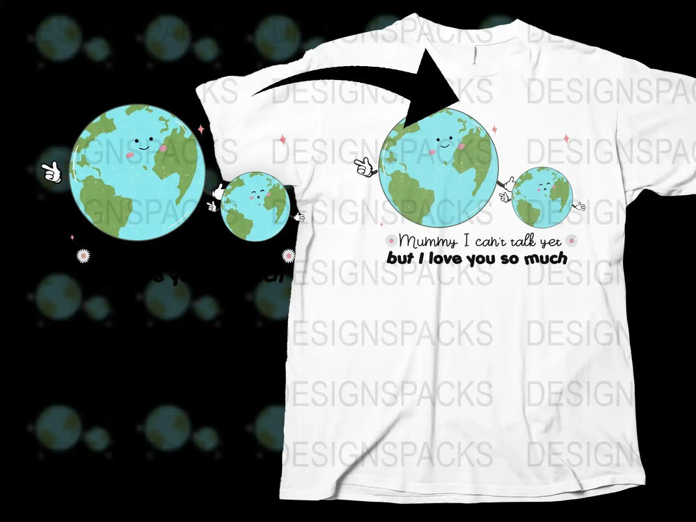 Cute Earth Globe Kids T-Shirt 'Mommy I Can't Reach You But I Love You So Much'