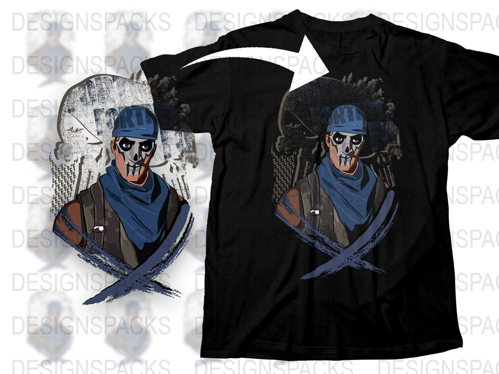 Gothic Skull Warrior Graphic T-Shirt, Men's Black Cotton Tee, Unique Fantasy Design, Gift Idea