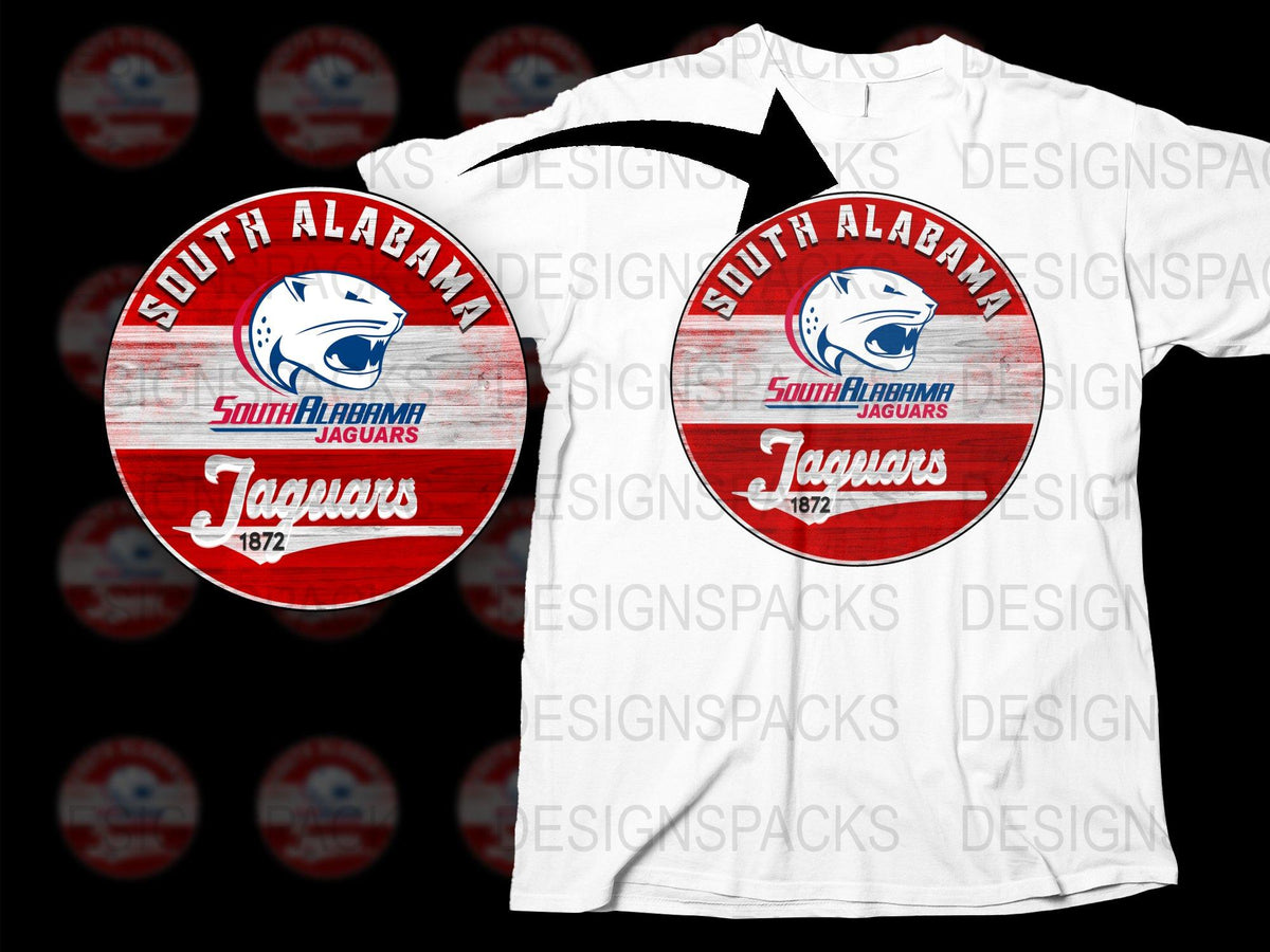 South Alabama Jaguars T-Shirt, Vintage Logo, College Sports Apparel, Red and White Tee, Fan Gear, 1872 Graphic