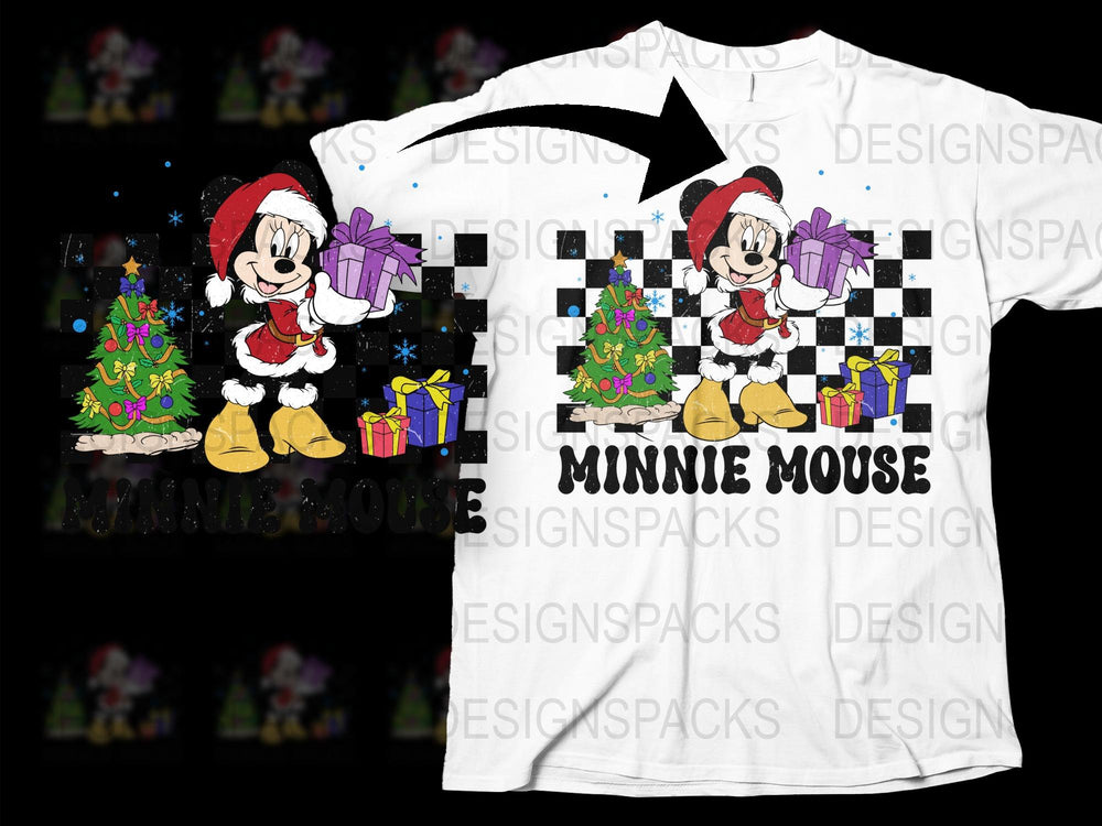 Festive Minnie Mouse Christmas T-Shirt, Cartoon Character Holiday Gift Tee, Kids and Adults Casual Wear