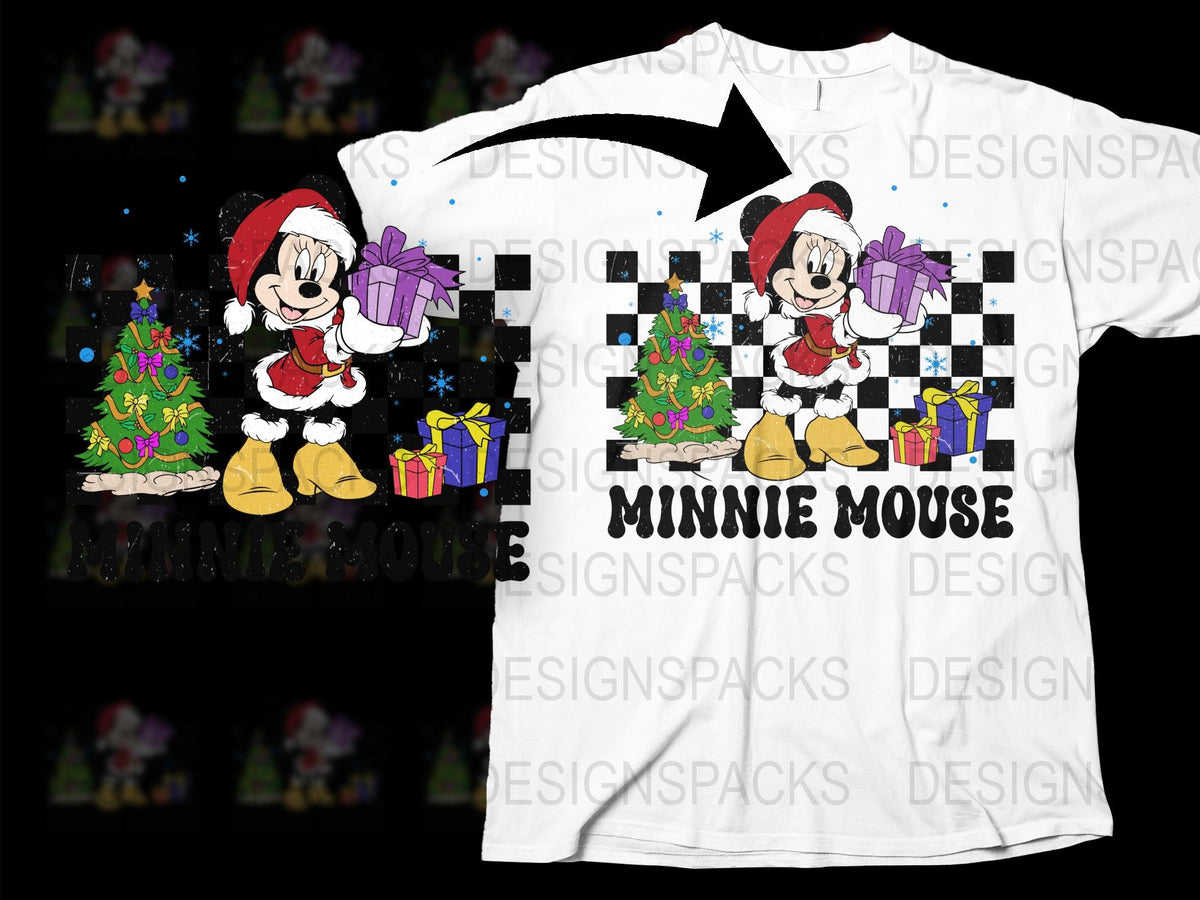 Festive Minnie Mouse Christmas T-Shirt, Cartoon Character Holiday Gift Tee, Kids and Adults Casual Wear