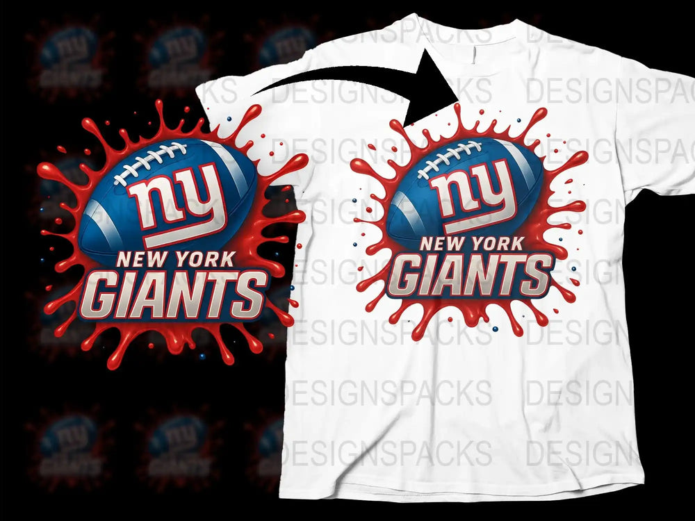 New York Giants Inspired T-Shirt, Splash Design Football Graphic Tee, Men's and Women's Sizes Available
