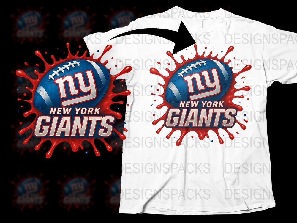 New York Giants Inspired T-Shirt, Splash Design Football Graphic Tee, Men's and Women's Sizes Available