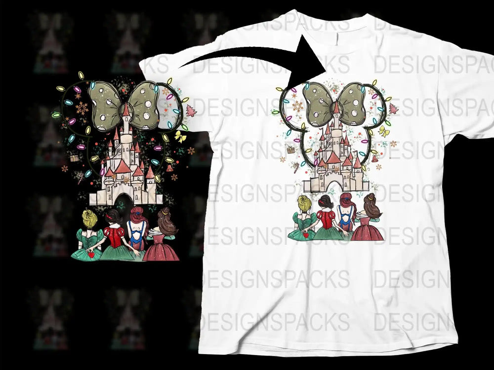 Colorful Fairytale Castle and Characters T-Shirt, Vibrant All-Over Print, Unisex Graphic Tee