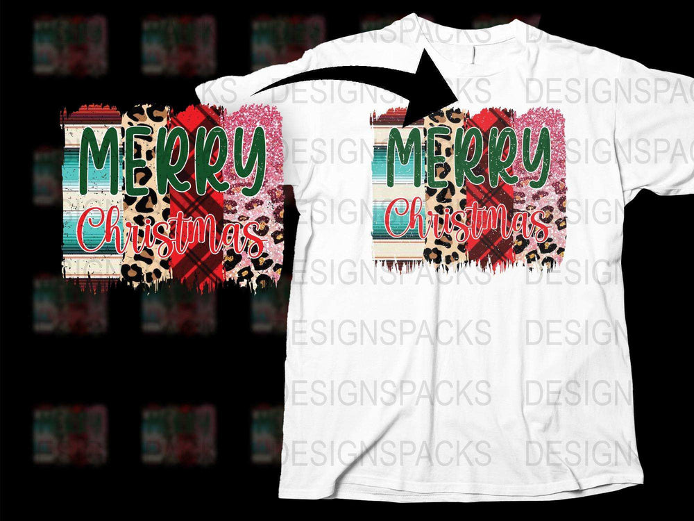 Merry Christmas T-Shirt Leopard Print Red Plaid Festive Holiday Graphic Tee Unisex Clothing