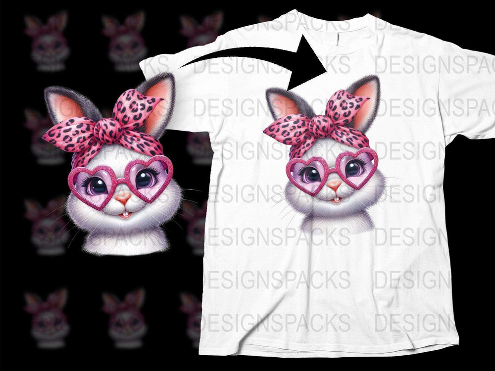 Cute Cartoon Bunny T-Shirt, Pink Bow, Kids White Tee, Animal Graphic Print Shirt